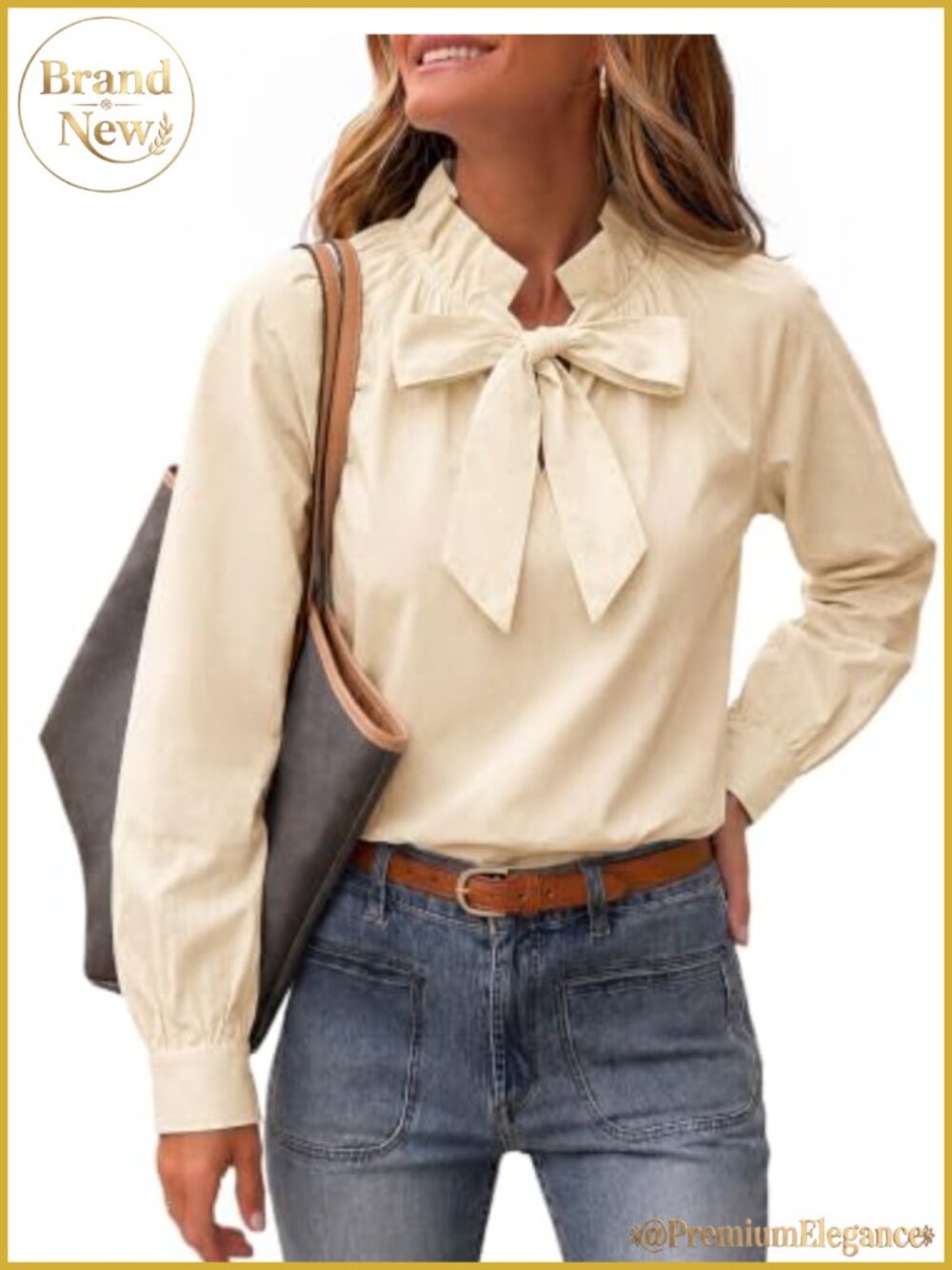 Striped Bow Tie Neck Puff Long Sleeve Ruffle Cotton Blouse Top